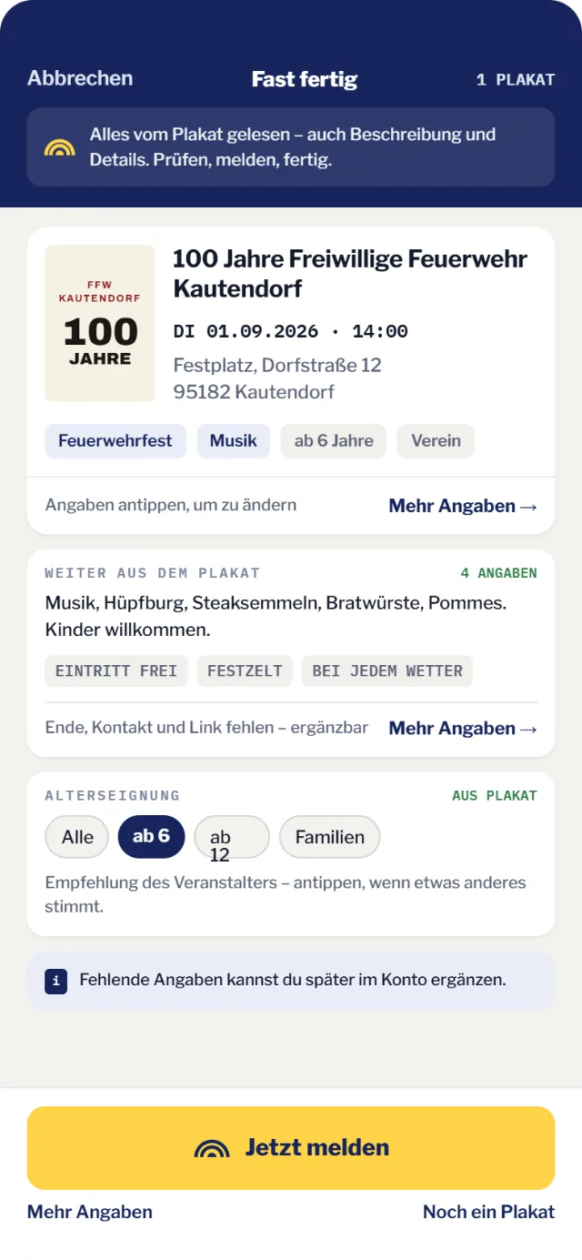 Angaben prüfen und melden