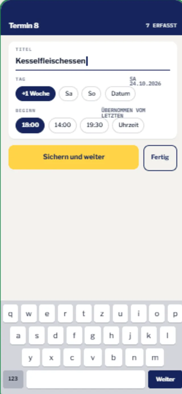 Schnellerfassung, Erfassung im Takt