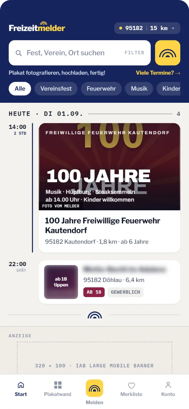 Die Startseite mit der Zeitleiste